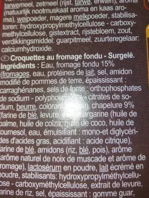 Lista de ingredientes del producto Croquettes au fromage carrefour 400 g