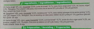 Lista de ingredientes del producto Pizza Margherita Carrefour bio 310 g