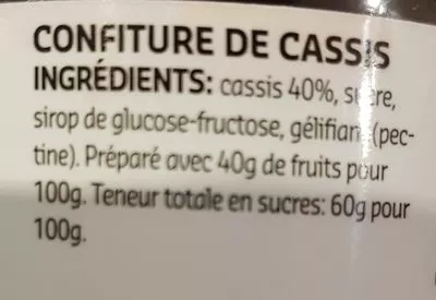 Liste des ingrédients du produit Confiture de cassis Delhaize 450 g