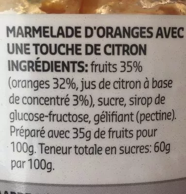 Lista de ingredientes del producto Marmelade oranges Delhaize 450 g