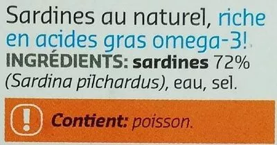 Liste des ingrédients du produit Sardines au naturel Delhaize 125 g