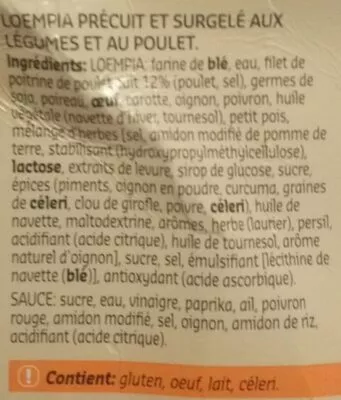 Lista de ingredientes del producto Loempia au poulet et légumes Delhaize 500 g