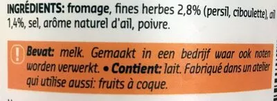 List of product ingredients Fromage à tartiner ail & fines herbes Delhaize 150 g