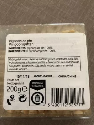 Liste des ingrédients du produit Pignons de pin Delhaize 200gr