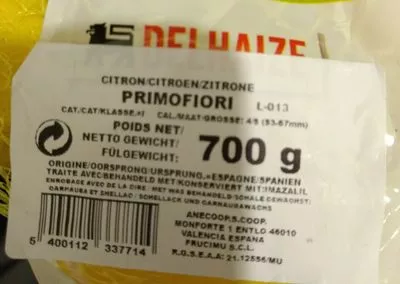 List of product ingredients Citrons Delhaize 700g