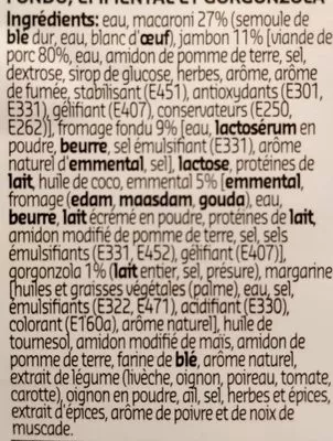 List of product ingredients Macaroni jambon 3 fromages Delhaize 400 g