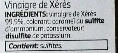 List of product ingredients Vinaigre de Xérès Delhaize, Taste of Inspirations 25 cl