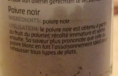 Lista de ingredientes del producto Poivre noir Delhaize 50 g