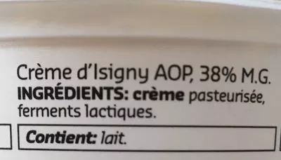 List of product ingredients Crème d'Isigny Delhaize 
