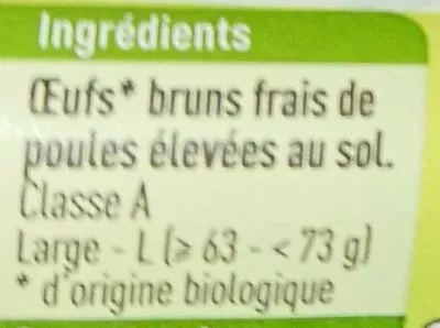 Lista de ingredientes del producto Œufs de poules élevées en plein air Boni 