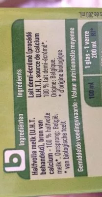 List of product ingredients Bio lait demi-écrémé Boni 1 l