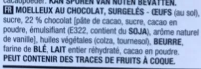 Lista de ingredientes del producto Moelleux au chocolat Boni 