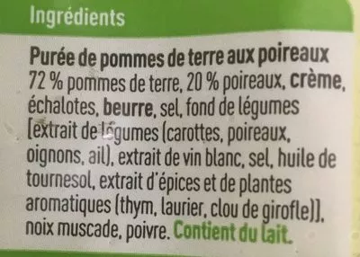 List of product ingredients Purée de pomme de terre aux poireaux Boni 