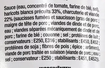 Liste des ingrédients du produit Cassoulet Winny, Bloc cvba, Groupe Louis Delhaize 840 g