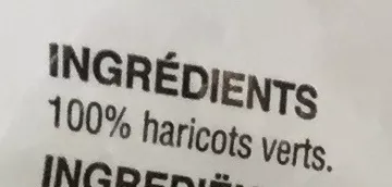 List of product ingredients Haricots verts très fins surgelés Winny 1 kg