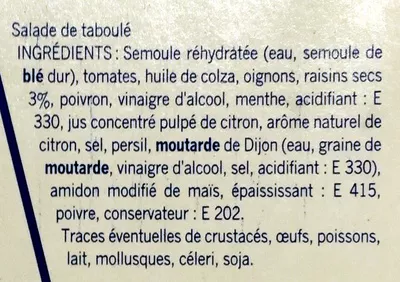Lista de ingredientes del producto Taboulé oriental Winny 500 g