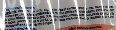 Liste des ingrédients du produit Saucisses cuites fumées Winny 350 g