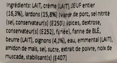 List of product ingredients Quiche lorraine  