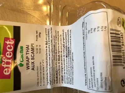 Lista de ingredientes del producto Wrap thai aux scampi Cactus 250 g
