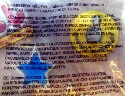 Liste des ingrédients du produit Jack'gom gommes parisiennes Lutti 500 g