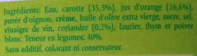 Liste des ingrédients du produit Soupe froide Carotte, orange et coriandre Alvalle 1 L