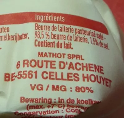 List of product ingredients Beurre Demi-sel 250 g Rochefort 