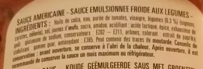 List of product ingredients Sauce Américaine  Colona 300 ml