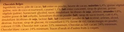Liste des ingrédients du produit Assortiment de chocolats Belges Leader Price 250 g e