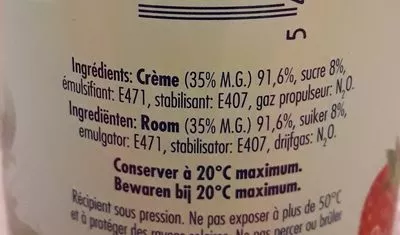 Lista de ingredientes del producto Carlsbourg Bombe Crème 35% 250ML Carlsbourg 250g