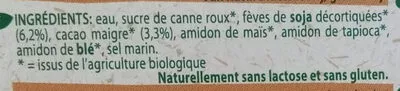 Lista de ingredientes del producto Organic bio dessert soya chocolate Provamel 500 g (4x125g)