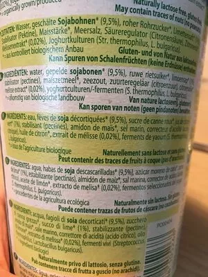 Liste des ingrédients du produit Yaourt Soja Lime Melisse Provamel 