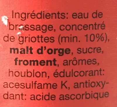 List of product ingredients Kriek Foudroyante Lindemans, Kriek 37,5 cl