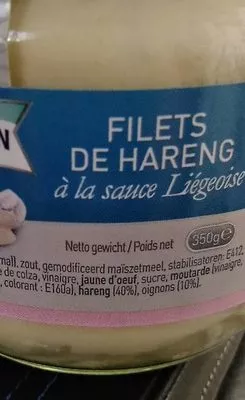 List of product ingredients Filets de hareng à la sauce liégeoise  