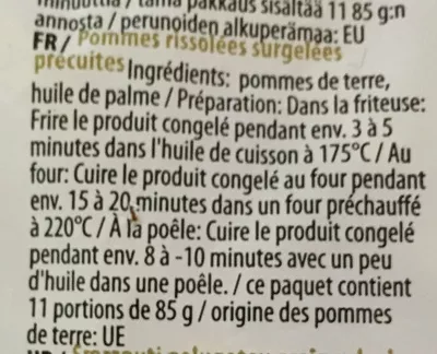 List of product ingredients Pommes rissolées Marquise 1 kg