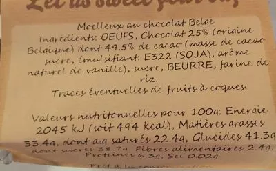 List of product ingredients Moelleux au chocolat Dessert Factory 450 g