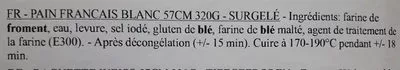 Liste des ingrédients du produit Pain français blanc Pastridor 320g