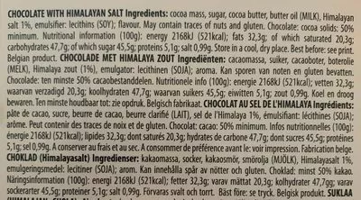 Lista de ingredientes del producto Chocolat Noir au Sel d'Himalaya Belgian 100 g