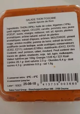 Liste des ingrédients du produit Salade de thon toscane JC David, J.C.David, jcdavid 125g
