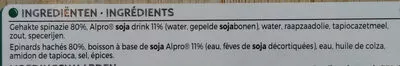 Liste des ingrédients du produit Epinards hachés avec Alpro iglo 450 g