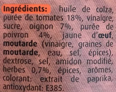 List of product ingredients Sauce americaine d&L 2000 ml