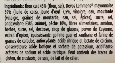 Lista de ingredientes del producto Salade thon-mayonnaise D&L 175 g