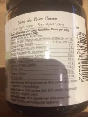 Lista de ingredientes del producto Sirop poire-pomme Le Pain Quotidien 