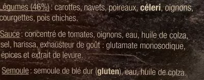 Liste des ingrédients du produit Couscous aux légumes frais Boubasud 1370gram (bereid)