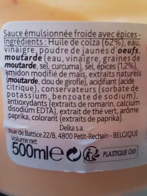 List of product ingredients Sauce samouraï  500 ml