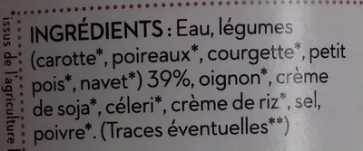 Lista de ingredientes del producto Soupe du chef 5 légumes Jarno's & Co 50 cl