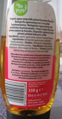 Lista de ingredientes del producto Sirop d'agave saveur noisette - Bee&Cee Bee&Cee 350 g