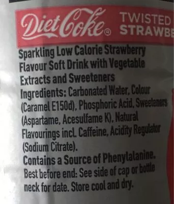Liste des ingrédients du produit Diet coca cola twisted strawberry Coca-Cola 