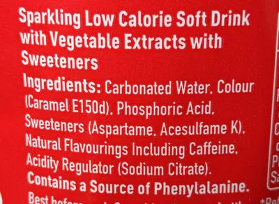 Lista de ingredientes del producto Coca Cola Zero Sugar Coca Cola 2 l