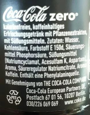 Liste des ingrédients du produit Coca Cola Zero Coca-Cola 330 ml