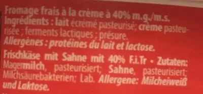 List of product ingredients Fromage frais a la creme Luxlait 250g